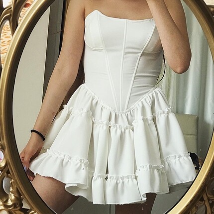 s Beden Beyaz korse elbise