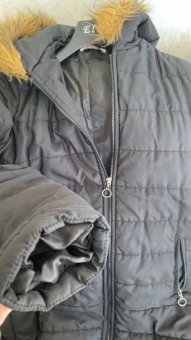 Uzun Siyah Fermuarlı Kadın Kışlık Ceket - Görsel 5