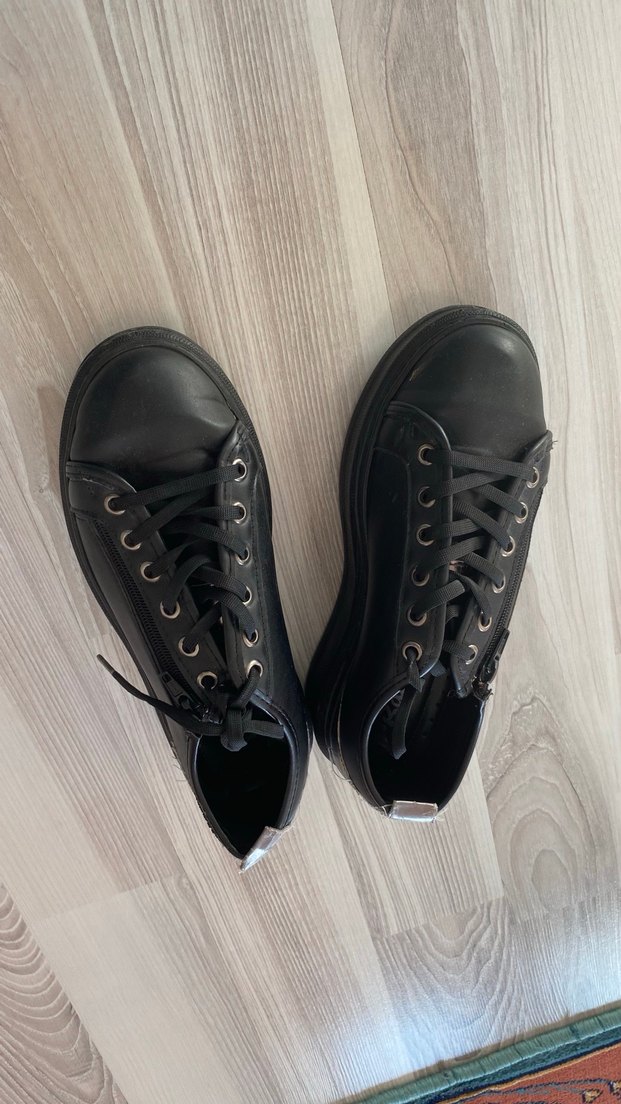 Siyah Goth Tarzı Platform Topuklu Kadın Spor Ayakkabı - Görsel 3