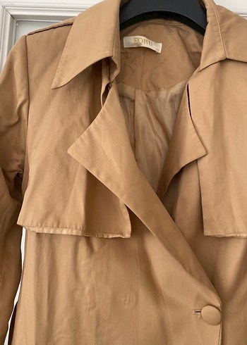 Bej Kadın Uzun Keten Trençkot - Görsel 5