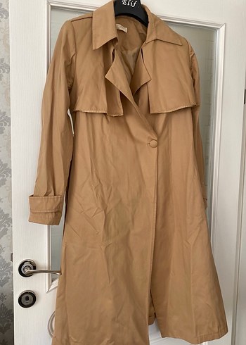 Bej Kadın Uzun Keten Trençkot - Görsel 2