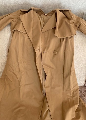 Bej Kadın Uzun Keten Trençkot - Görsel 4