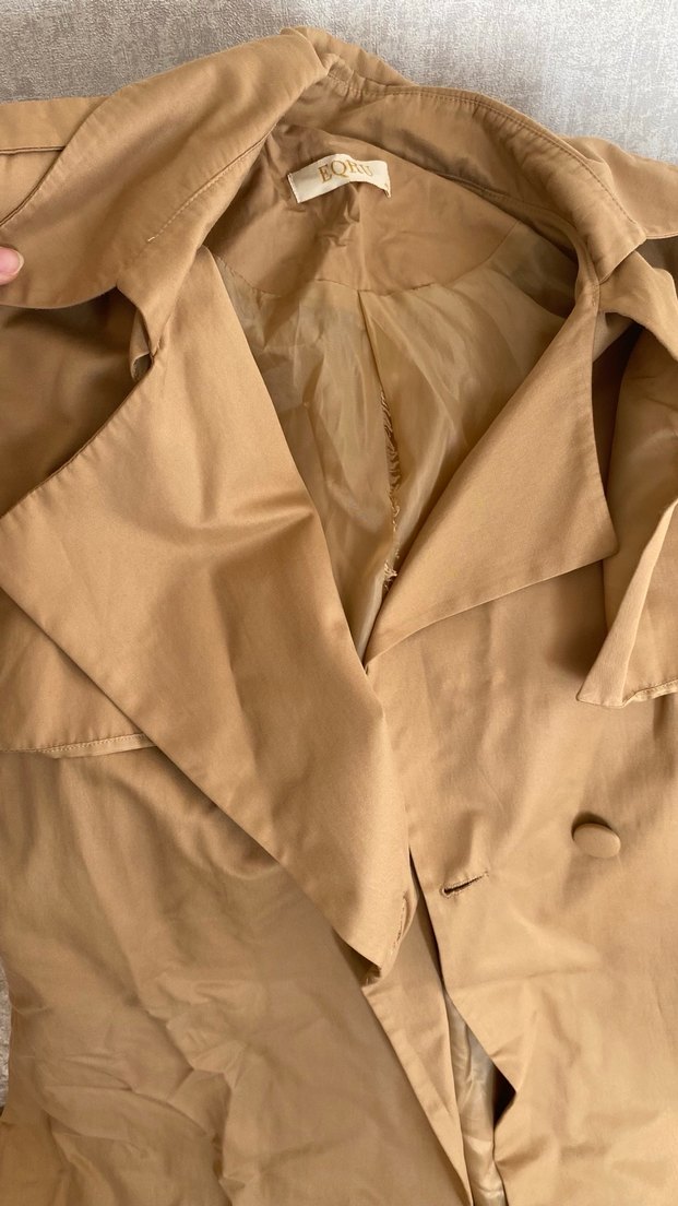 Bej Kadın Uzun Keten Trençkot - Görsel 3