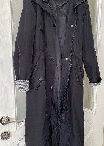 Düğmeli Siyah Hamile Uzun Kaban - Görsel 4