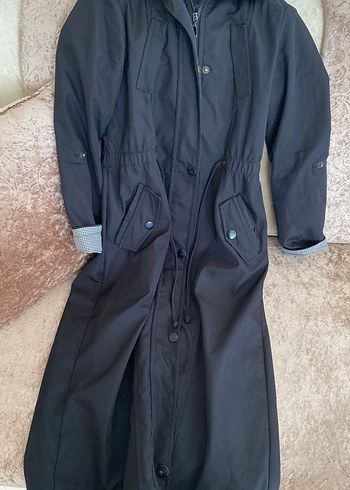 Düğmeli Siyah Hamile Uzun Kaban - Görsel 2