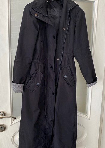 Düğmeli Siyah Hamile Uzun Kaban - Görsel 5