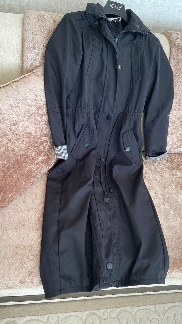 Düğmeli Siyah Hamile Uzun Kaban - Görsel 3