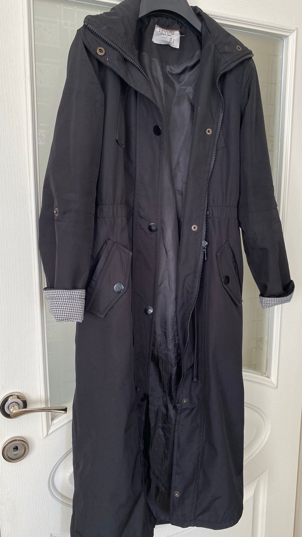 Düğmeli Siyah Hamile Uzun Kaban - Görsel 4