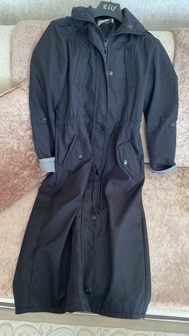 Düğmeli Siyah Hamile Uzun Kaban - Görsel 2