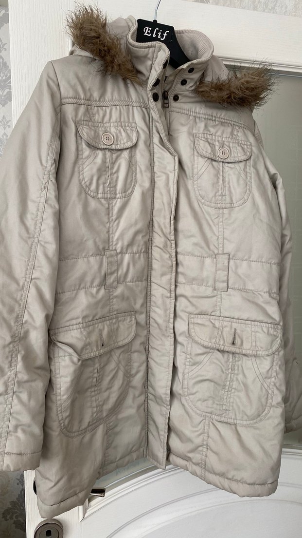 Gri Kürklü Midi Kadın Mont - Görsel 2