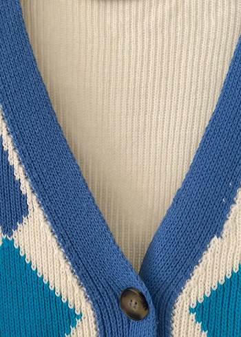 Mavi Ekose Desenli Uzun Triko Hırka - Görsel 6