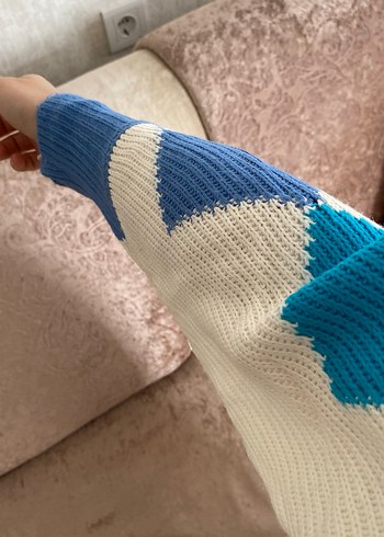 Mavi Ekose Desenli Uzun Triko Hırka - Görsel 9