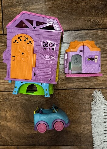 Polly pocket evi, dondurma evi ve arabasi