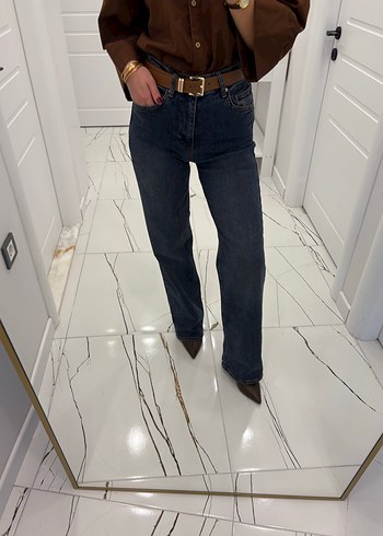 Kahverengi Kemerli Kadın Denim Pantolon - Görsel 5