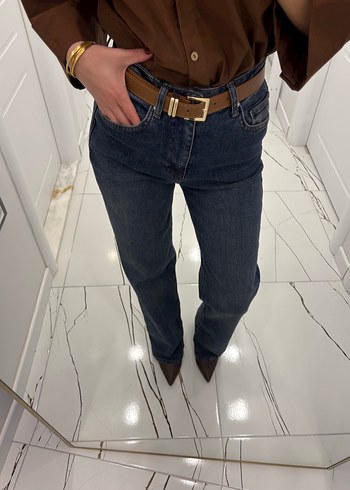 Kahverengi Kemerli Kadın Denim Pantolon - Görsel 4