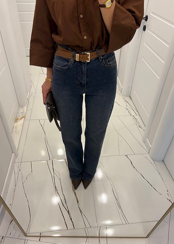 Kahverengi Kemerli Kadın Denim Pantolon - Görsel 6