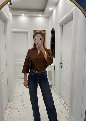 Kahverengi Kemerli Kadın Denim Pantolon - Görsel 3