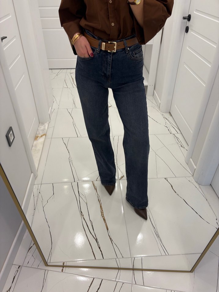 Kahverengi Kemerli Kadın Denim Pantolon - Görsel 5