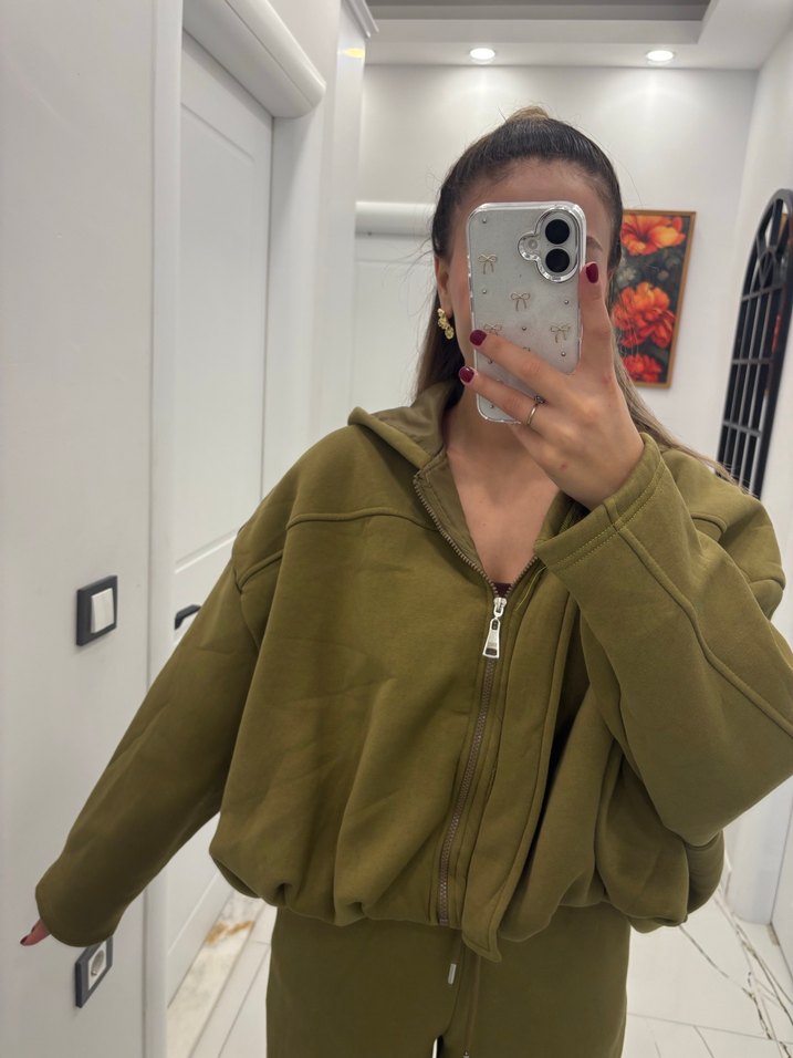 Kapüşonlu Salaş Kadın Eşofman Takımı - Görsel 4