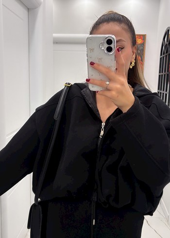 Siyah Oversize Kadın Eşofman Takımı - Görsel 3