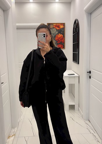 Siyah Yüksek Yakalı Kadın Eşofman Takımı - Görsel 2