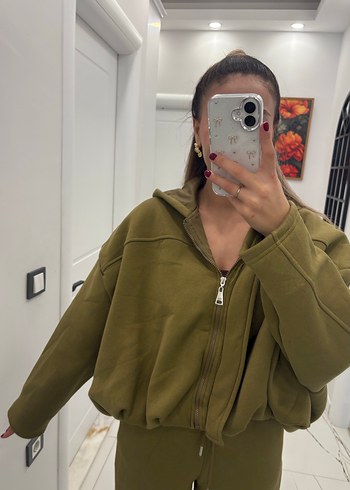 Kadın Haki Kapüşonlu Oversize Eşofman Takımı - Görsel 5