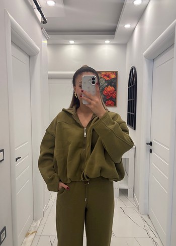 Kadın Haki Kapüşonlu Oversize Eşofman Takımı - Görsel 6