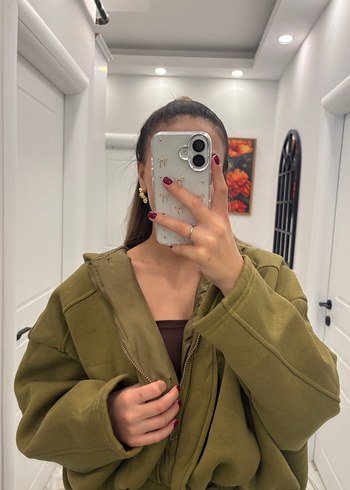 Kadın Haki Kapüşonlu Oversize Eşofman Takımı - Görsel 3