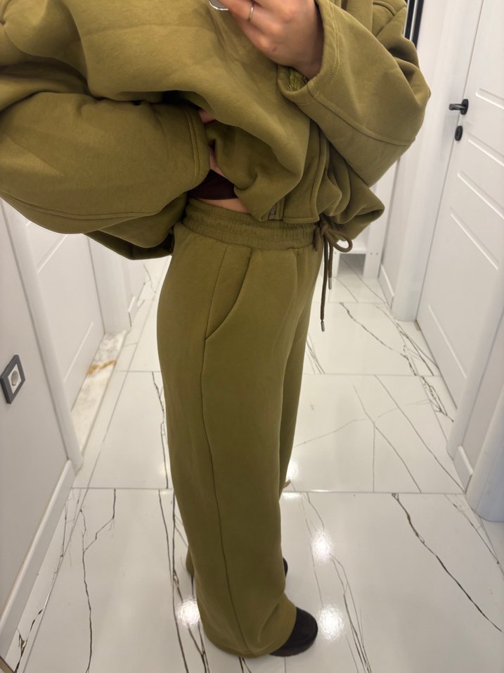 Kadın Haki Kapüşonlu Oversize Eşofman Takımı - Görsel 2