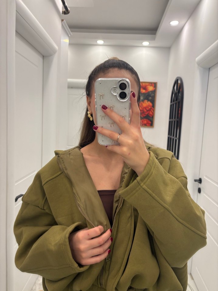 Kadın Haki Kapüşonlu Oversize Eşofman Takımı - Görsel 3