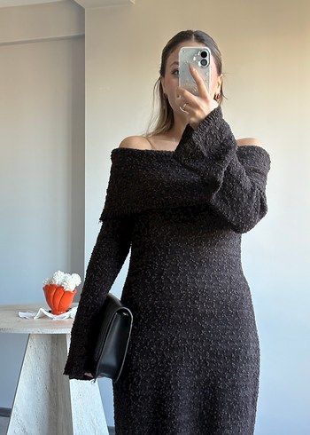 Uzun Kollu antrasit  Triko Elbise standart beden - Görsel 4