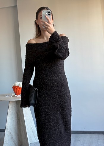 Uzun Kollu antrasit  Triko Elbise standart beden - Görsel 2