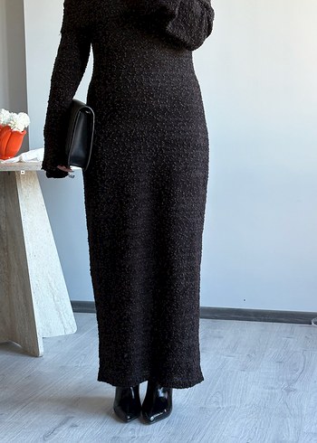 Uzun Kollu antrasit  Triko Elbise standart beden - Görsel 3