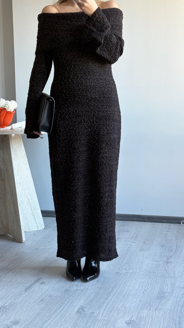 Uzun Kollu antrasit  Triko Elbise standart beden - Görsel 3