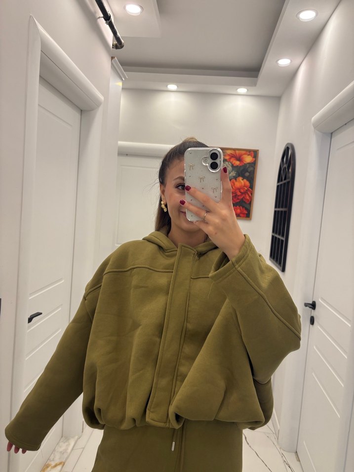 Kadın Kapüşonlu Haki Takım - Görsel 5