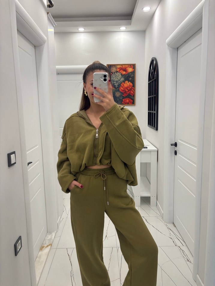 Kadın Kapüşonlu Haki Takım - Görsel 2