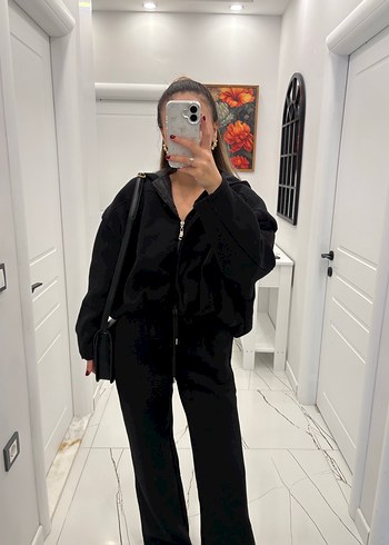 Siyah Fermuarlı Kadın Eşofman Takımı - Görsel 4