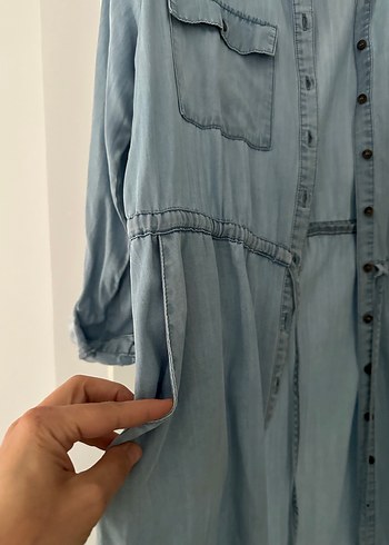42 Beden mavi Renk Düğmeli Mavi Denim Midi Elbise