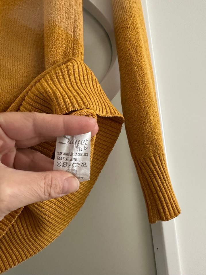 Sarı Kadın Boğazlı Triko Kazak - Görsel 3