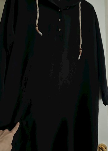 Düğmeli Kapüşonlu  Uzun  Tunik - Görsel 4