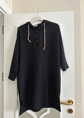 Düğmeli Kapüşonlu  Uzun  Tunik - Görsel 3