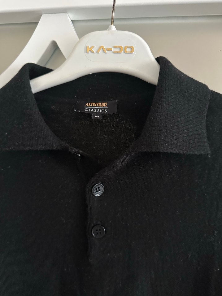 Düğmeli Siyah Erkek  Yün Kazak - Görsel 3