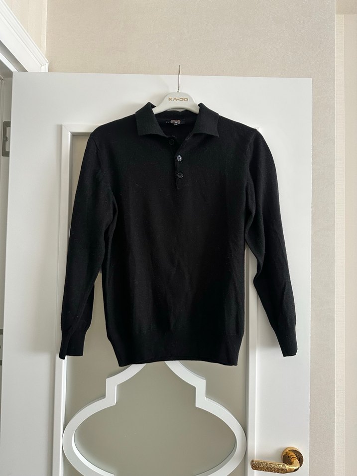 Düğmeli Siyah Erkek  Yün Kazak - Görsel 2