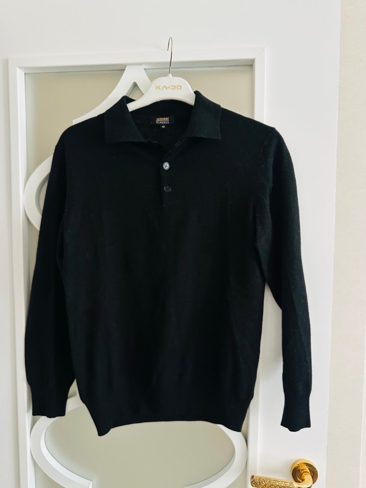 Düğmeli Siyah Erkek  Yün Kazak - Görsel 4