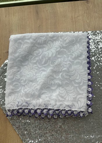 Mor Dantelli Gri Kadın Örtü - Görsel 3