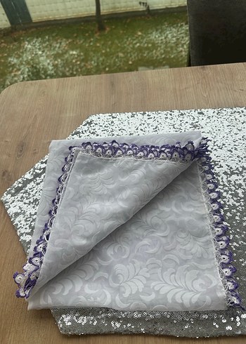 Mor Dantelli Gri Kadın Örtü - Görsel 2