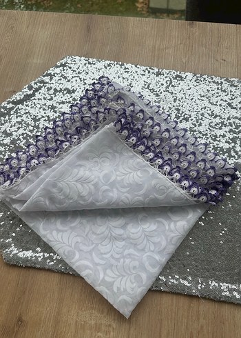 Mor Dantelli Gri Kadın Örtü - Görsel 4