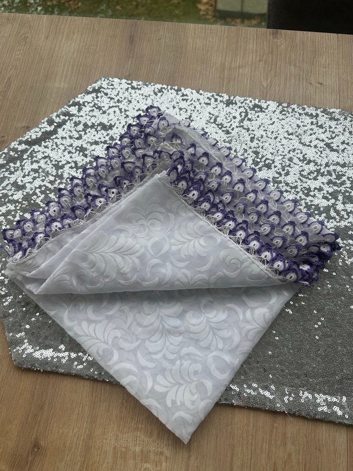 Mor Dantelli Gri Kadın Örtü - Görsel 4