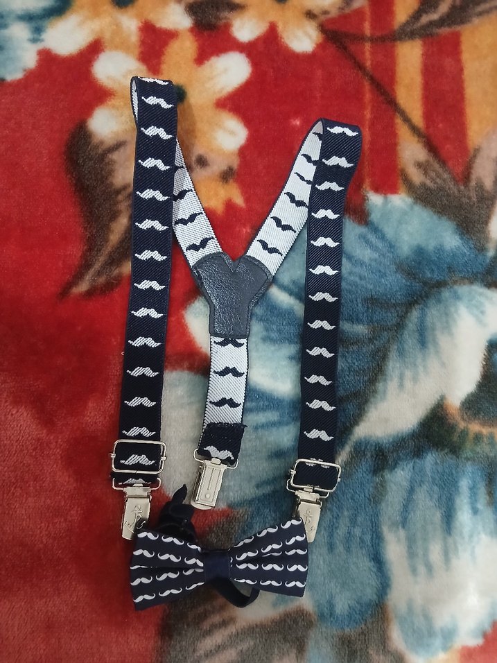 Çocuklar için Kravat Desenli Askı ve Papyon Seti - Görsel 4