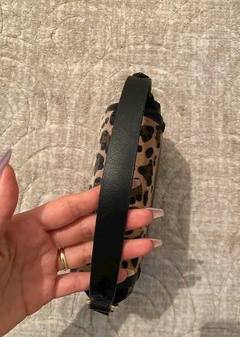 Kahverengi Leopar Desenli Kürklü Deri Çanta - Görsel 2